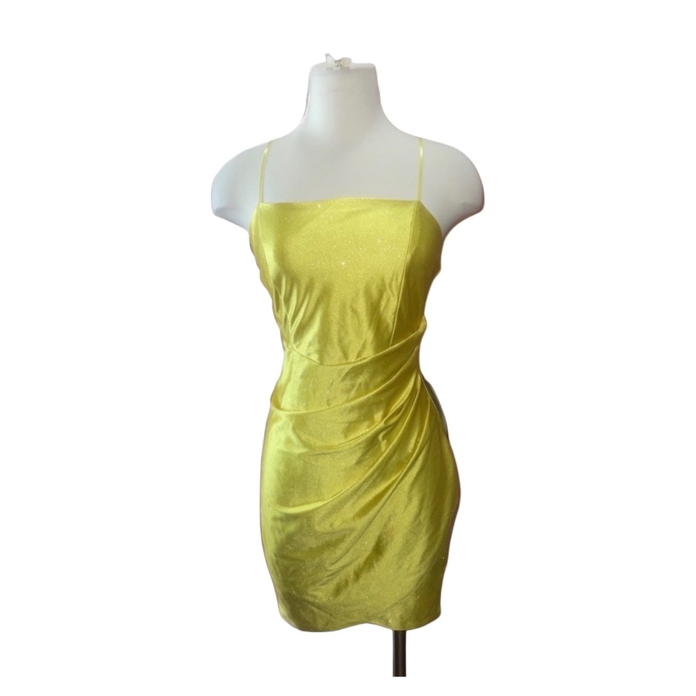 Yellow Sparkly Mini Party Dress